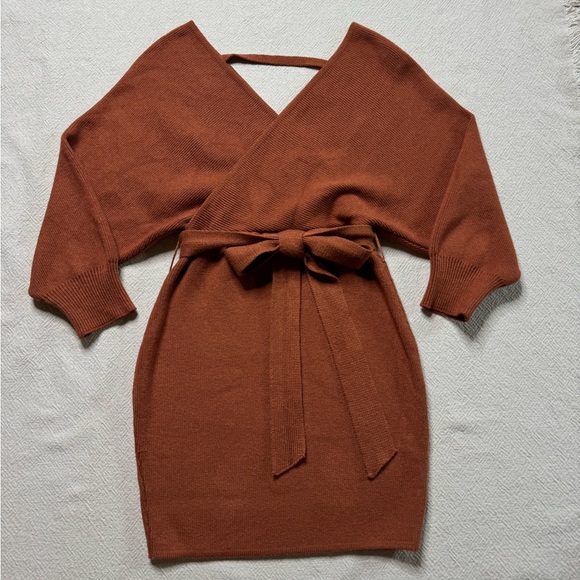 Lulus Modena Rust Brown Knit Dolman Sleeve Bodycon Sweater Dress M - Picture 2 of 8